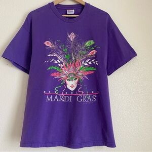 Vintage New Orleans Mardi Gras printed glitter t-shirt, purple, L